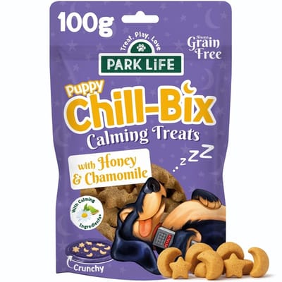 Park Life Chill-Bix Mini Hondensnacks – Honing & Kamille – Kalmerende Koekjes – Graanvrij – 100g