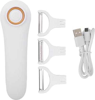 Elektrische Dunschiller Set - Keuken Gadget - Groente Fruit Snijden - Drie Wisselkoppen - 239 gram - Wit