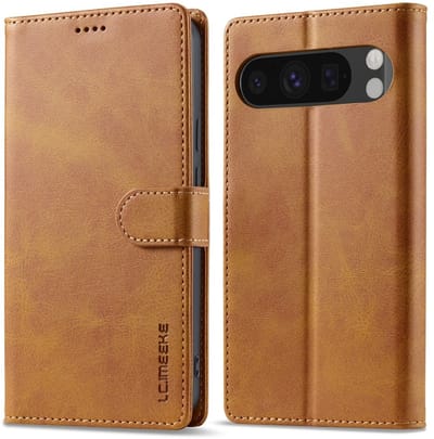 LC.IMEEKE Hoesje - Geschikt voor Google Pixel 10 / 10 Pro / 9 / 9 Pro Hoesje - LC.IMEEKE Luxe Book Case - Bruin