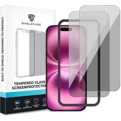ShieldCase Privacy screenprotector geschikt voor Apple iPhone 16 screenprotector - Geleverd met montage frame - 2-pack verpakking - screen protector gemaakt van gehard glas