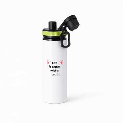 Hacebo® - life is better with a cat waterfles met draaidop groen - Katten - katten liefhebbers - verjaardag - cadeau - kado - geschenk - water fles - 850ML