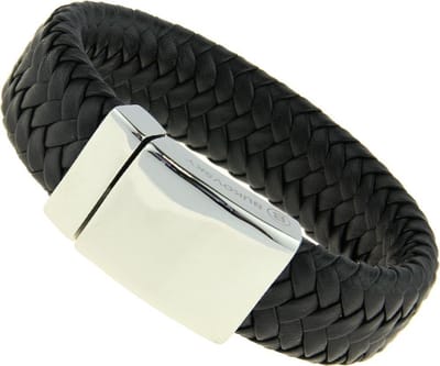 Leren Heren Armband Bukovsky SL8870 - Zwart - 23 cm - Extra Lang - Gepolijst Staal - 316L Stainless Steel