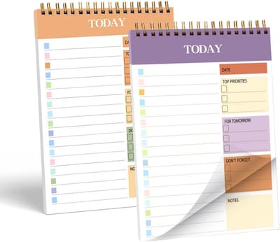 Dagplanner Notitieblok - Plannen & Noteren - Dagelijkse Organisatie - Spiraalbinding Beschermhoes - A5 52 Vellen - Paars Oranje