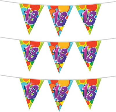 Haza 18 jaar Verjaardag Vlaggetjes - 3x stuks - leeftijd versiering - plastic - 10 meter - feestartikelen