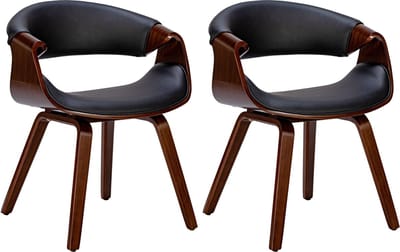 CLP Foley Set van 2 eetkamerstoelen - Met armleuning - Houten frame - walnoot/zwart Kunstleer
