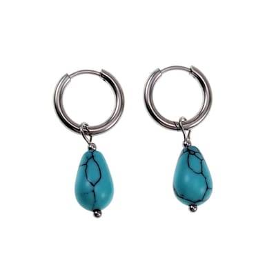 ∅14mm x 2mm Oorringen Dames - Gepolijst RVS - Turquoise Drop Stone Dangle Oorbellen