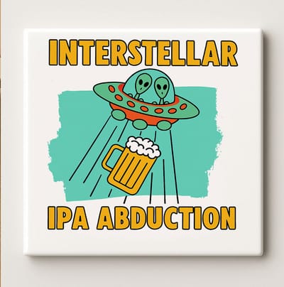 Interstellar IPA Abduction Grappige Tegel 15x15cm – Alien Bier Wanddecoratie, Humoristische Bar of Mancave Decoratie, Perfect Cadeau voor Bierliefhebbers