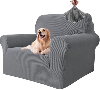 Unyqoos® Ademende lichtgrijze stretch bankhoes met antislip voor huisdieren en kinderen