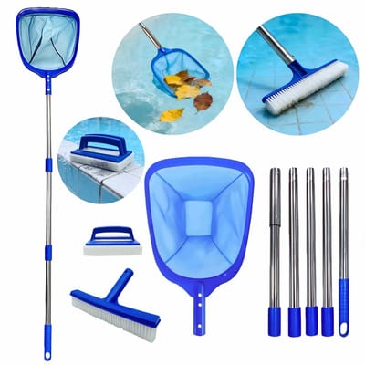 Zwembad Reinigingsset 215 cm - 5-delige Set met Zwembadschepnet, Schoonmaakborstel en Spons - Telescoopsteel voor Zwembad, Vijver en Spa - Complete Onderhoudsset