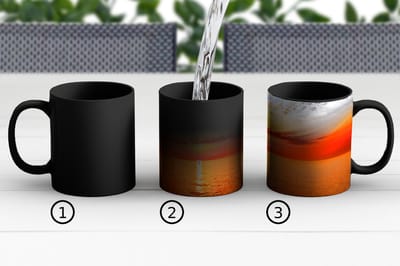 Magische Mok - Foto op Warmte Mokken - Koffiemok - Zonsondergang - Zee - Lucht - Oranje - Horizon - Water - Magic Mok - Beker - 350 ML - Theemok