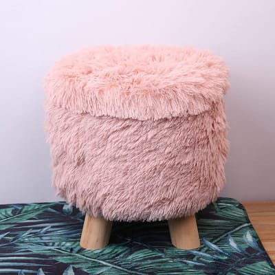 Poef met opbergruimte - Voetenbank kruk - Extra zitplaats - Getufte stof - 30x30x30cm - Roze