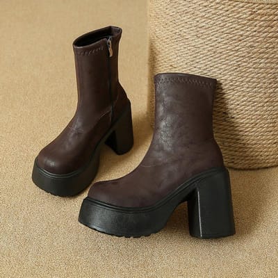 Blokhak Platform Skinny Elastische Laarzen Europees en Amerikaans Retro Superhoge Hak Kleine Man Platform Haat Sky High Booties 36 black