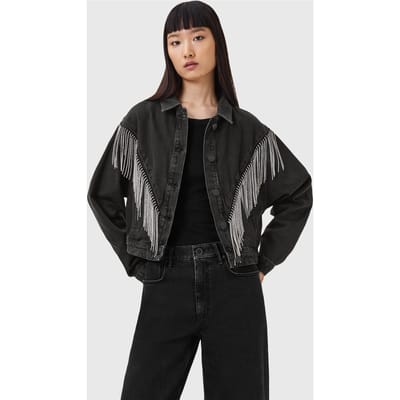 AllSaints Marlene Emb Jacket Black Taglia: 2 | Giacche di jeans Outlet | Donna | Nero