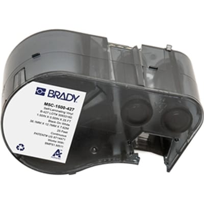 Brady M5C-1500-427 tape gelamineerd vinyl zwart op wit/transparant | 38,1 mm x 7,62 m (origineel)
