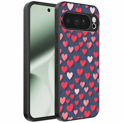 Geschikt voor Google Pixel 10 Pro XL Telefoonhoesje met Roze en Rode Hartjes Opdruk - TPU Backcover Case With Rosé and Red Heart Design - Smartphonica geschikt voor Google Pixel 10 Pro XL