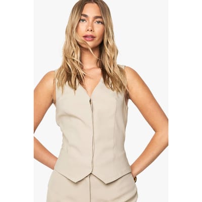 boohoo Dames Verborgen voorgenaaaddetail gilet | Beige | Maat: 36