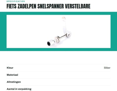 Dailygoods- Zadelpen Snelspanner - Zadelklem - Schroefbouten - Quick Release - Aluminiumlegering - Universele Pasvorm