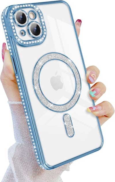 Diamant Glitter Telefoonhoesje Geschikt voor Magsafe met Camera Bescherming voor iPhone 14 - FuturiQ - Blauw