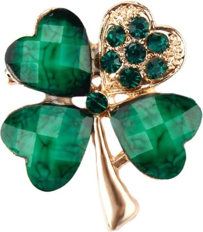 Fako Bijoux - Broche - Klavertje Vier - Groen - Kristal - 22x25mm - Goudkleurig