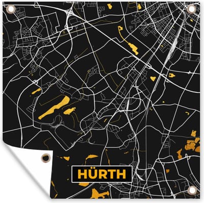 Tuin poster Goud – Duitsland – Plattegrond – Gold – Stadskaart – Kaart – Hürth - 200x200 cm - Tuindoek