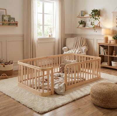 HAUSS SPOLE Babybox 140x200 cm - Modulaire Veiligheidsbox Met 7 cm Spijlafstand - Voor Baby En Huisdier - Houtkleur