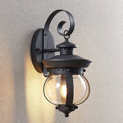 Lindby - Wandlamp buiten - 1licht - IJzer, aluminium, glas - H: 40 cm - E27 - donkergrijs, transparant
