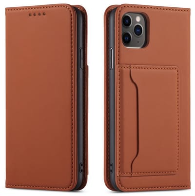 geschikt voor iPhone 13 Mini Wallet Hoesje met Magneetsluiting - Telefoonhoesje met vakjes voor pasjes - Ingebouwde Standaard - Magnetic Fashion Wallet Case geschikt voor iPhone 13 Mini bruin