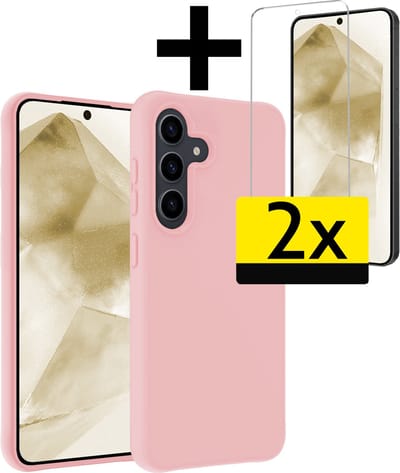 Hoesje - Met 2x Screenprotector - Geschikt voor Samsung Galaxy A55 - Sterk & Shockproof - Back Cover - Siliconen Case - Telefoon Hoes - Telefoonhoesjes - Lichtroze