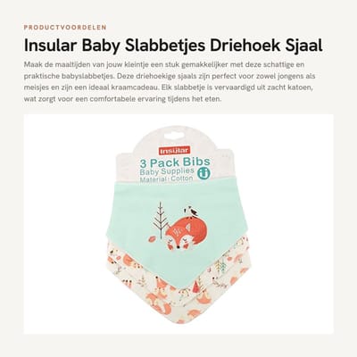 Dailygoods- Slabbetjes Baby 3 Stuks - Katoen - Driehoek Sjaal - Unisex - Willekeurig Patroon - Afmetingen 41x30,5cm - Babyslab