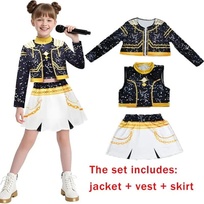 Nouveau Guerrier K Pop Déguisement Rumi Costume Zoey Cosplay Mira Vêtements Noir Impression 3D Groupe de Filles Femmes Costumes d'Halloween Tenues 110CM black