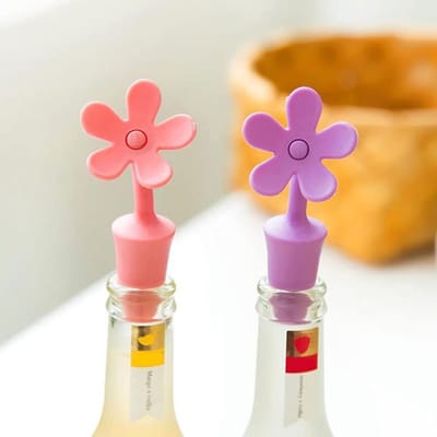 Wijnstoppers, 4 stuks herbruikbare bloemvorm wijnstop fles sealers, grappige decoratieve wijnstopper dop voor bier, champagne mousserende wijn (4 kleuren)