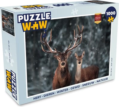 Puzzel Hert - Dieren - Winter - Gewei - Sneeuw - Natuur - Legpuzzel - Puzzel 1000 stukjes volwassenen