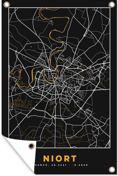 Muurdecoratie Plattegrond – Niort – Stadskaart – Kaart – Frankrijk - 120x180 cm - Tuinposter - Tuindoek