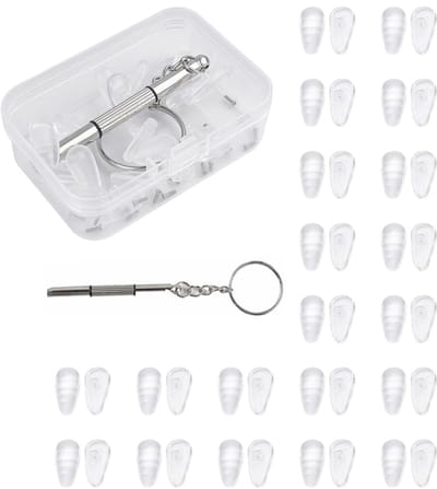 20 stuks brillen neuspads siliconen (10 glad + 10 antislip) met precies passende schroevendraaier, schroeven & doos - neuspads bril voor stevige grip en comfort in het dagelijks leven, 14 mm