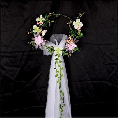 Bloemenkrans Kroon - Hoofdband Slinger - Bruiloft Accessoire - Met Parels - 50 Gram - Roze
