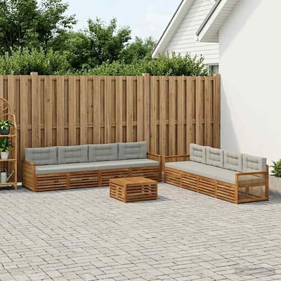 vidaXL - Buiten - bank - set - 9 - st - Naturel - en - lichtgrijs