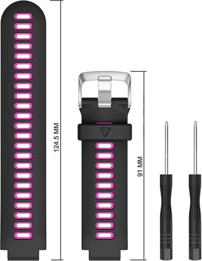 Siliconen bandje - geschikt voor Garmin Forerunner 220 / 230 / 235 / 620 / 630 / 735XT / Approach S20 / S5 / S6 - zwart-roze