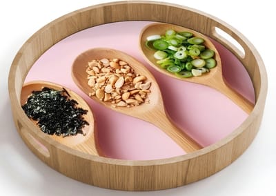 Dienblad rond 40x40 cm - Schootdienblad hout - Ingrediënten - Lepels - Hout - Roze - Borrelplank rechthoek - Plateau houten dienbladen