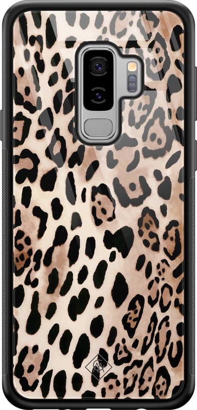 Casimoda® hoesje - Geschikt voor Samsung Galaxy S9+ - Luipaard print bruin - Luxe Hard Case Zwart - Backcover telefoonhoesje - Goudkleurig