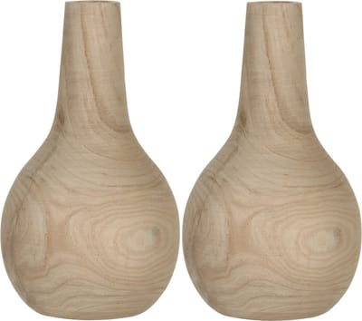 Mica Decorations Vaas - 2x - paulownia hout - bolvormig - 16 x 28 cm - bloemenvaas - 7L