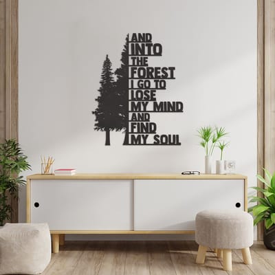 Wanddecoratie In To The Forest I Go - Muurdecoratie Natuur - Muurdecoratie Hout - Wanddecoratie Hout - Muurdecoratie Woonkamer - Wanddecoratie Woonkamer - Wanddecoratie Industrieel - Wanddecoratie Dieren - Home Decor - Wall Line Art - 72.5 x 59 cm
