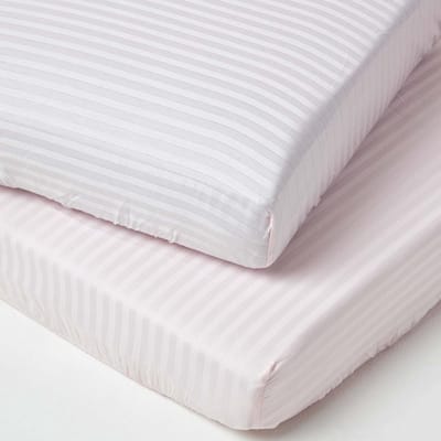 Homescapes Peuter Hoeslaken 70x140 cm – Set van 2 – Roze – Satijnstreep 100% Egyptisch Katoen – OEKO-TEX®