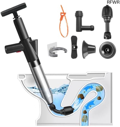 RFWR® Hogedruk Toilet Plunjerset - Efficiënte Ontstopper met 4 Vervangbare Koppen en Houder