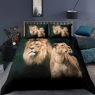 Zwarte Leeuw Dekbedovertrek Dier Met Beddengoed Kussensloop 3 Delige Beddengoed Collectie Enkel Dubbel King Queen Volledige Maat 1 Dekbed 2 Kussenslopen AU Double 180x210cm