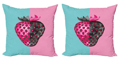 ABAKUHAUS Fruit Kussenhoes-Set – 2x 45x45 cm – Dubbelzijdig bedrukt – Abstract aardbei-motief – Antraciet-bleekblauw