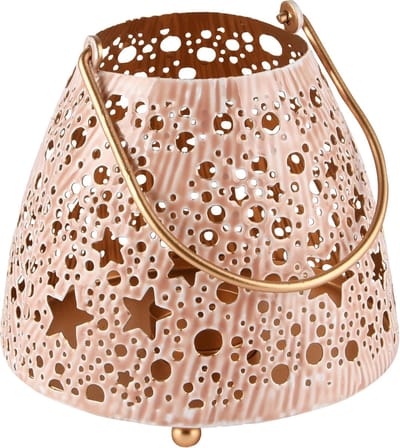 Dekoratief | Lantaarn 'Stars', roze/goud, metaal/enamel, 15x15x14cm | A248281