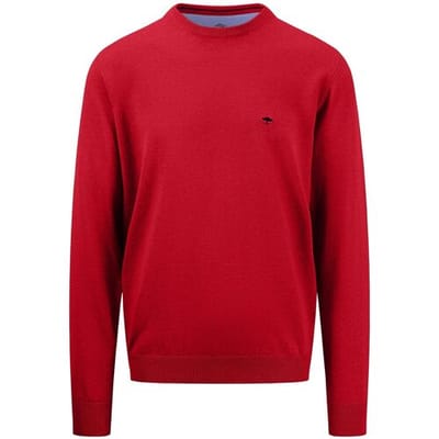 Fynch-Hatton Trui O-Neck Uni Color Superfine Cotton Knit Poppy Red / male