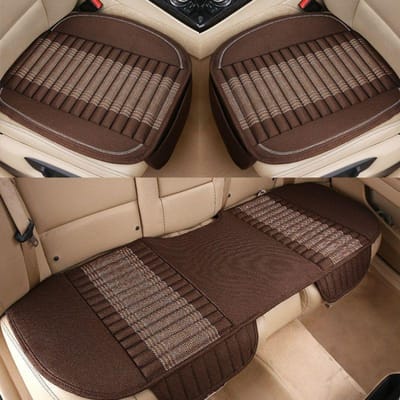 Coussin de siège de voiture d'été Coussin universel quatre saisons Tapis de voiture antidérapant Coussin de siège en lin Three-piece set marron