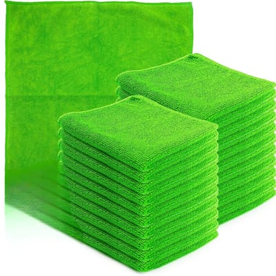 Famanu – Microvezel reinigingsdoek - groot formaat 40 x 40 cm - super absorberende pluisvrije microvezeldoeken voor thuis - keuken - oppervlak - spiegels - badkamers - motorfiets - auto (groen - 20)