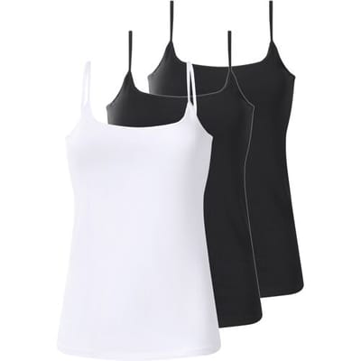 ESMARA Set van 3 dames spaghettitops (Zwart/wit, XS (32/34))